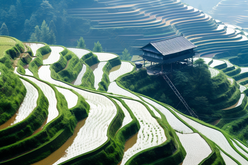 江南梯田风景绿草建筑实拍,高清,摄影图,摄影图片,图片大全,摄影图免费下载